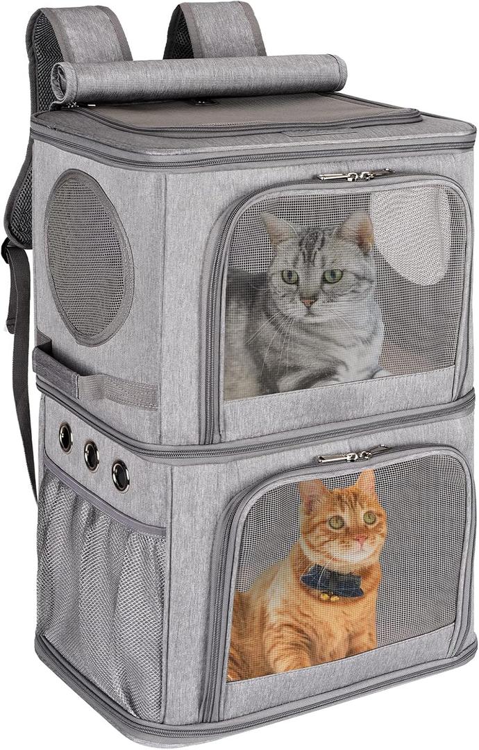 2-in-1 Extra Large Double Pet Carrier Backpack for Small Cats and Dogs, Portable Pet Travel Carrier, Super Ventilated Design, Ideal for Traveling/Hiking/Camping, XL