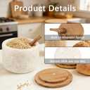 Salt and Pepper Spice Cellar, Marble Container for Coffee, Sugar, Spices and Candies, With Built-in Magnetic Attraction Spoon and Acacia Wood Lid, 6.5 oz (Snowflake White)