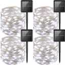 YEGUO 4 Pack White Solar Fairy Lights, Each 33ft 100 LED Christmas Lights Outdoor Waterproof, 8 Modes Sliver Wire Solar String Lights