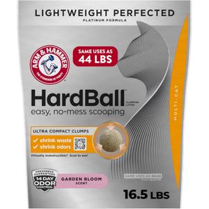ARM & HAMMER Hardball Lightweight Platinum Multi-Cat Clumping Litter, Easy No-Mess Scooping, Garden Bloom Scent, 16.5 lbs