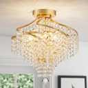 WUZUPS Crystal Chandelier Semi Flushmount Ceiling Light Modern Lighting Fixture for Bedroom Hallway Bar Kitchen Bathroom, H 14.7" x W 14.7", Gold, G9 Base
