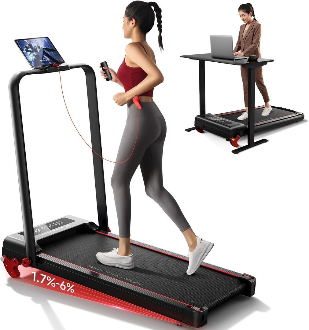 RHYTHM FUN Treadmill with Incline, Walking Pad with Handle Bar,300lbs Walking Pad with APP, Portable Folding Walking Treadmills for Home/Office with Low Noise