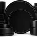 Herogo Dinnerware Sets with Pasta Bowls for 6, 24 Piece Dinner Salad Plates and Cereal Serving Bowls, Stoneware Dishes Dinner Ware for Home Kitchen, Dishwasher & Microwave Safe, Matte Black