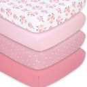 The Peanutshell 4-Pack Fitted Crib Sheet Set - Super Soft & Breathable Baby Girl Crib Sheets, Nursery Decor, Fit for Standard Mattress Cover- Floral