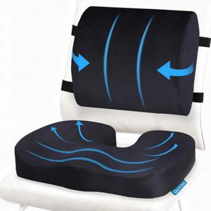 QUTOOL Seat Cushion and Lumbar Support Set for Office Chair Supports Lower Back & Hips for Long Sitting Comfort, Helps Maintain a Comfortable Sitting Position, Ergonomic Memory Foam, Washable Cover, Cushion18"x 14"x 3" Lumbar Pillow13" x 13"x 4"