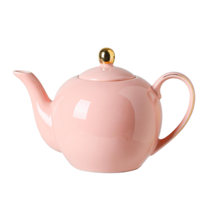 30oz Pink Porcelain Teapot, Blush Ceramic Teapot with Gold Trim, Romantic Teapot for Loose Leaf Tea, Tea Parties Gifts