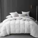 Hotel Grand Luxury White Goose Feather Down Fiber Comforter King Size, 100% Cotton Ultra Soft Duvet Insert King, Hotel Hypoallergenic Extra Warmth Bedding Comforter, White 106x90 Inch