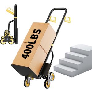 Stair Climbing Hand Truck, 440Lb Capacity, Heavy Duty Dolly Cart for Stairs with Six Wheels & Telescoping Handle, Folding Stair Climbing Trolley for Shopping Home Moving Warehouse (Yellow)