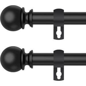 Curtain Rods for Windows 28 to 48 Inch, 2 Pack 5/8'' Diameter Heavy Duty Metal Adjustable Small Curtain Rod With Bracket(2.3-4 Feet-Black)