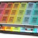 MOLN HYMY Pill Organizer 4 Times a Day, 7 Day Weekly Pill Box with 28 Big Compartments, Multicolor Portable Travel Medicine Planner for Vitamins, Fish Oils, Supplements (Rainbow, Large)