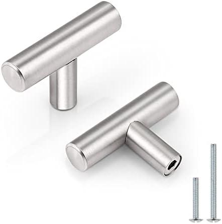Probrico (5 Pack Euro Style Round T Bar Satin Nickel Cabinet Knobs, Single Hole Stainless Steel Kitchen Cabinet Handles Dresser Drawer Cupboard Bathroom Chest Door Hardware, 2 Inch Total Length