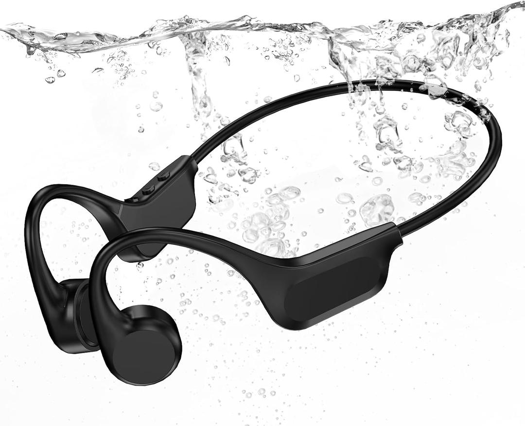 IP68 Waterproof Swimming Headphones, Bone Conduction Bluetooth 6.0 Headphones, Built-in 32GB MP3 Player, Soft Lightweight Open-Ear Design for Swimming Marathons Showers Cycling(Black)