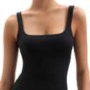 Womens Square Neck Tank Tops Double Lined Basic Tanks Sleeveless 2025 Summer Collection (Black, XL)