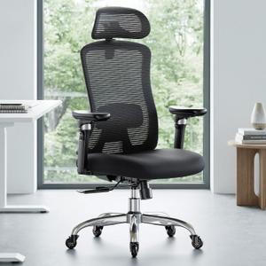 Marsail Ergonomic Office Chair with 6D Armrests, Ergonomic Chair with 3D Adjustable Headrest, Slide Seat, Lumbar Support, and 4-Position Tilt Lock – Big and Tall Office Chair with 330 lbs Capacity, Oversized