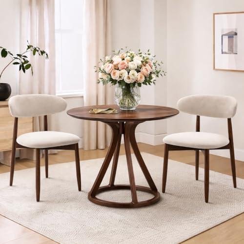 Wooden Dining Chairs Set of 4, Modern Upholstered Kitchen Chairs with Thick Seat Cushion and Curved Back, Farmhouse Accent Chair for Living Room Kitchen Dining Room Cafe, Beige