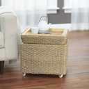 Household Essentials Seagrass Rolling Wicker Storage Ottoman, 18.1 inches