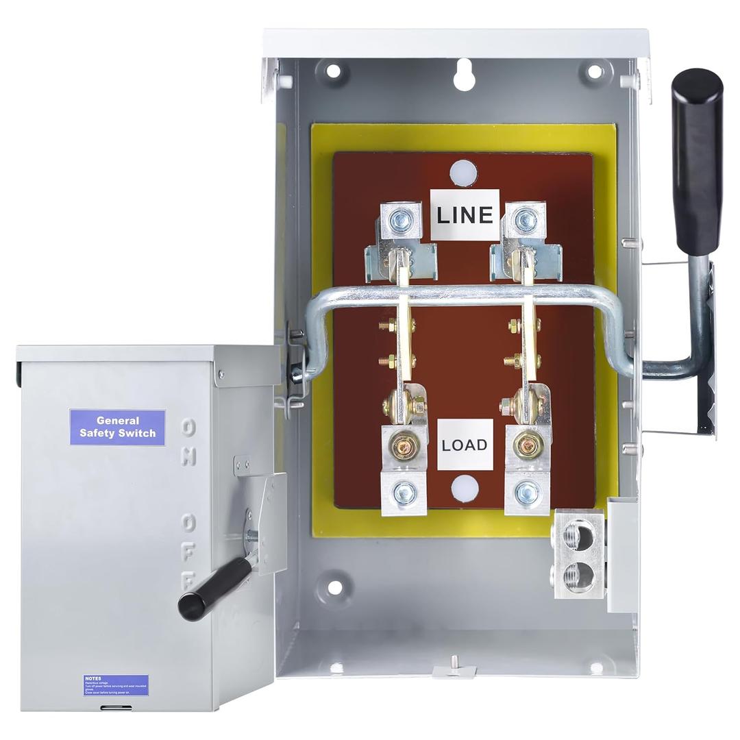 200 Amp Disconnect Switch Box, 120/240V 2 Pole Heavy Duty Safety Switch with Ground, Multi-Safety Protection Design, Non-Fusible, Galvanized Steel Enclosure, NEMA 3R Standards for Indoor and Outdoor