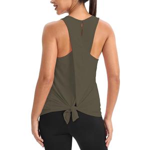 Mippo Lightweight Open Back Tank Top Workout, Moisture Wicking, Loose Fit, Crew Neck, Racerback, Sleeveless Shirts for Women, L