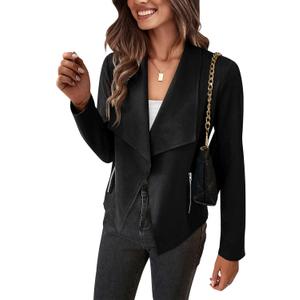 PRETTYGARDEN Women's Faux Suede Jackets 2026 Fashion Fall Clothes Long Sleeve Open Front Cropped Coat Outwear (Black, S)