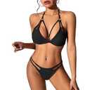 Zando Sexy Bikinis for Women Halter Straps Crisscross Triangle Bikini Brazilian Thong Bikini Sets for Women Push up Padded Cross Front Two Piece Bathing Suit Cheeky Swimsuit Women Black Bikini 2-4