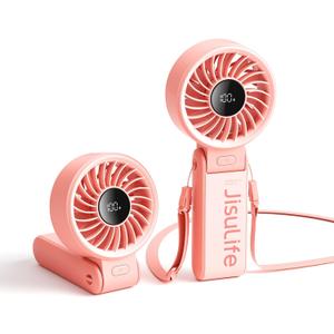 JISULIFE Handheld Fan Life7  Ultimate Flexibility: High-Power Motor, LED Display, 13 Hrs Cooling, 3600mAh Rechargeable, 5-Speed, Foldable Design, 3-IN-1 Portable Fan for Travel Cruise Beach(Pink)