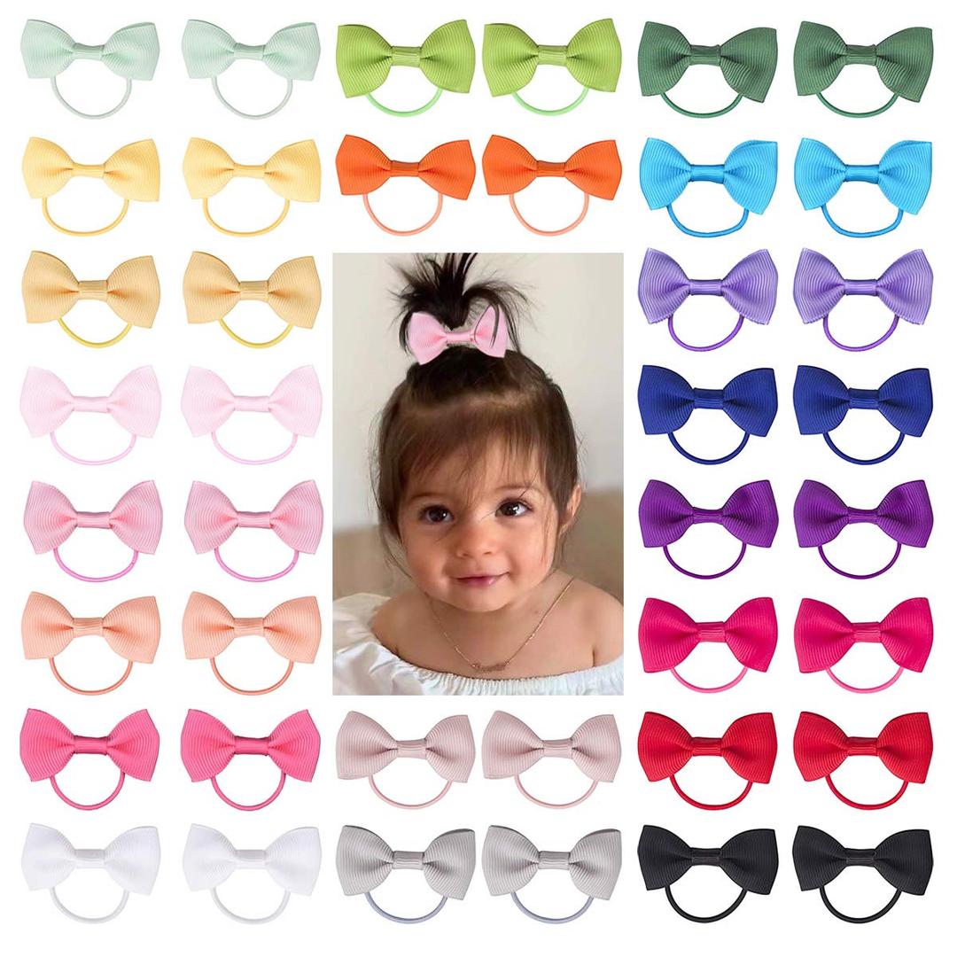 Baby Hair Ties with Bows for Toddler Girls - 2 Inch Soft Elastic Ponytail Holders, Small Hair Ties For Fine Thin Hair, Cute Hair Accessories for Infants 40 Pcs