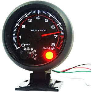 Universal 3.75" 12V White LED Backlit Tachometer Gauge with Red Shift Light for Auto Gasoline Car, 0-8000 RPM