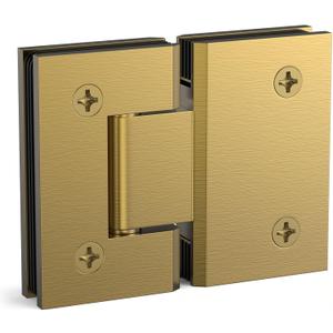 180 Degree Glass Shower Door Hinges Heavy Duty Solid Brass, Shower Door Hardware Replacement for 5/16"(8mm) - 1/2"(12mm) Thickness Tempered Glass (Brushed Gold, 1Pack, 180 Degree)