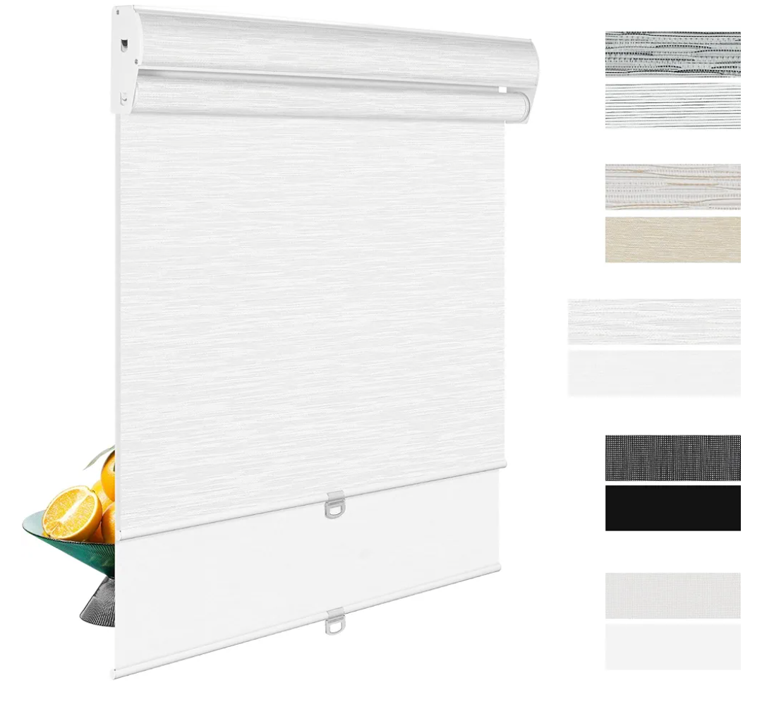 BERISSA Cordless Dual Roller Shades 2in1 Window Shades Blackout & Light Filtering Shades with Cassette Valance, Free-Stop Roller Blinds for Home Office,Custom Size,Jacquard Steak White