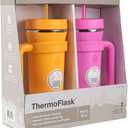 ThermoFlask Premium Quality Double Wall Insulated Stainless Steel Tumbler with Handle and Straw Lid, 32 Ounce, 2-Pack, Honeycomb/Hot Pink (32 oz)