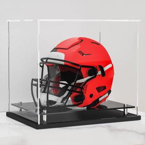 Football Helmet Display case Full Size,Self-Assembly Acrylic Helmet Display Case with Black Protection Holder Base,UV Protection Clear Sports Memorabilia Showcase for Basketball Sneakers (Full Size Football Helmet)