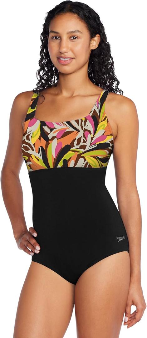 Speedo Women's Swimsuit One Piece Adjustable Square Neck Moderate Cut (10)