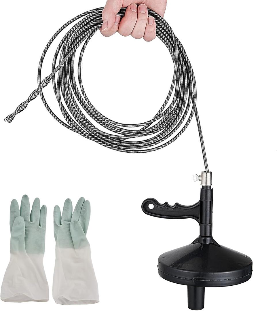 25 Ft Heavy Duty Drain Auger & Plumbing Snake, Sewer Snake for Bathtub, Shower, Sink, Toilet Drain Clog Removal, Manual Drill Pipe Snake Tool with Gloves, Destapa Caerias Serpiente de Drenaje