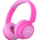 iClever BTH22 Kids Bluetooth Headphones, 60H Play Time, 74/85 dBA Safe Volume, Bluetooth 5.4, USB C, Over Ear Kids Headphones Wireless with Mic AUX Cord for iPad/Tablet/Travel, Blossom Pink
