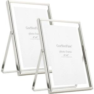 Silver Floating Frame 5x7" Set of 2 for picture 3.5x5'', 4x6'', Beautiful Metal rounded Edge Frames Adjustable Tabletop/Shelf Photo Frame, Classy Gift Choice for Wedding, Christmas,Birthady, Home or Office Decor