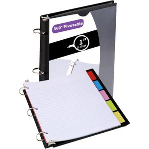2 Pcs Pivotable Refillable Notebook, Upgraded 1 Inch 3 Ring Notebook Binder, 50 College Ruled Paper, 5 Subject Notebook with Dividers and Folder Pockets, Tabs- Black