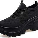 Women's Chunky Platform Comfort Orthopedic Wedge Walking Shoes Fashion Knitted Breathable Lace Up Lug Sole Casual Non-Slip Running Shoes with Arch Support 36
