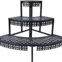 aboxoo 3 Tier Plant Stand Flower Pot Rack, Metal Stair-Step Style Corner Shelf Planters, Quarter Round Display Holder for Indoor Outdoor Use(Black, Semicircle)