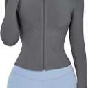 Locachy Women's Lightweight Stretchy Workout Full Zip Running Track Jacket with Thumb Holes, Size M