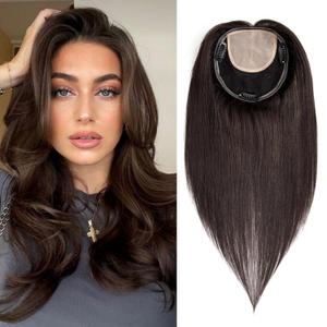 13x13 cm Full Hand Tied Swiss Base Toppers for Women 12 Inch Real Human Hair Straight Clip in Toppers for Hair Loss & Thinning