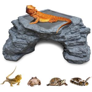 X-Large Bearded Dragon Basking Platform, Lizard, Snake or Reptile Hide with Heat Storage Slate Stone, 13x12x5 Inch Oversized Gecko Hide Cave