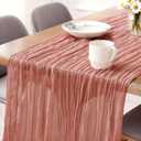 Booque Valley 6 Pack Dusty Blush Cheesecloth Table Runner 10ft Super Soft Boho Wrinkled Gauze Sheer Cloth for Baby Shower Baptism Birthday Party Wedding Centerpiece Table Decoration, 35x120 Inch