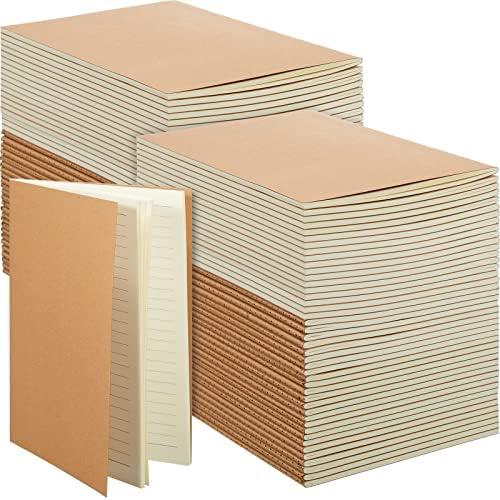 Mimorou 100 Pcs Kraft Notebook Journals 5.5 Inch x 8.3 Inch A5 Softcover Notebooks Bulk for Writing Sketch Office Notepad with 60 Pages 30 Sheets (Multicolor,Lined)(Brown,Lined)
