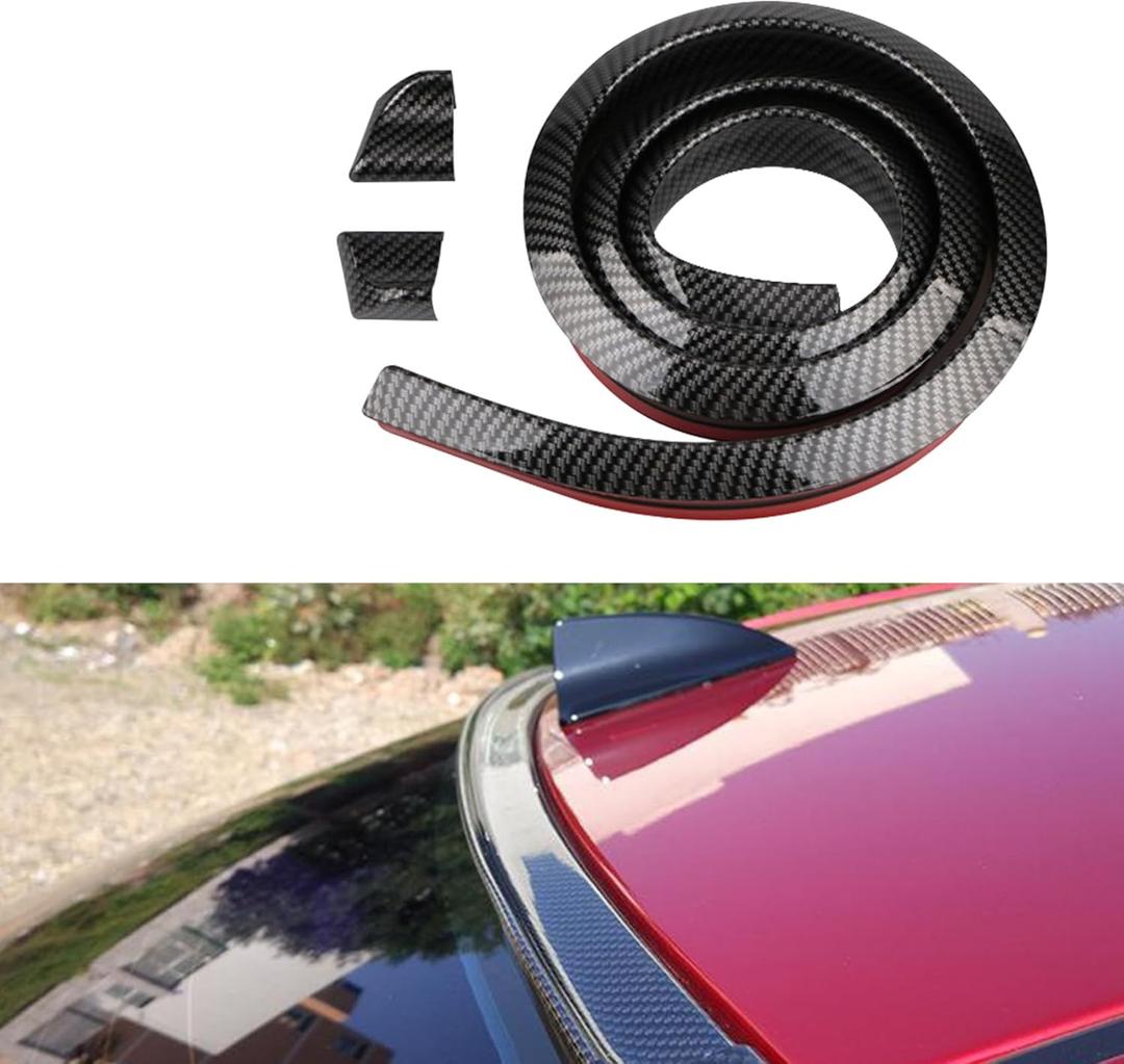 Car Rear Spoiler Roof Lip Kit, Carbon Fiber 3D Rubber Trunk Spoiler Trim Strip, Car Rear Spoiler Kit, Auto Exterior Accessories Punch-Free Installation for Most Cars