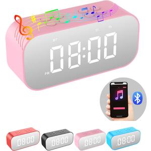 AFK Alarm Clock with Bluetooth Speaker for Bedroom,Small Digital Clock with Dual Alarms,Snooze,Mirror LED Display for Girls,Adults. (Pink)