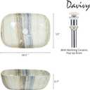 Davivy 18.3"13" Nordic Marbling Rectangle Bathroom Vessel Sink with Pop Up Drain,Ceramic Vessel Sinks,Bathroom Sinks Above Counter,Rectangle Vessel Sink for Bathroom, 18.3"L 13"W 5.5"H