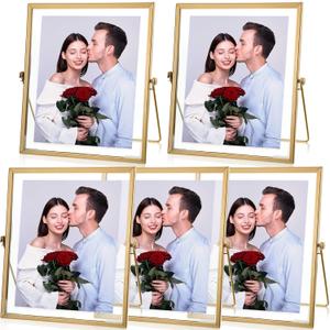 Fainne 5 Pack 8''x10'' Gold Floating Frames Metal Glass Picture Photo Frames Vertical Tabletop Display for Pictures Photos Desk Wedding Christmas Decor(Gold)