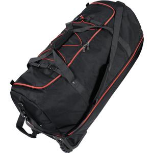 110L Expandable to 140L 32 Foldable Oxford Soft-Sided Rolling Duffle Bag with 2 Heavy-Duty Wheels,3 Large Compartments,Adjustable Shoulder Strap and Attached Organizer Pouch,Black Red