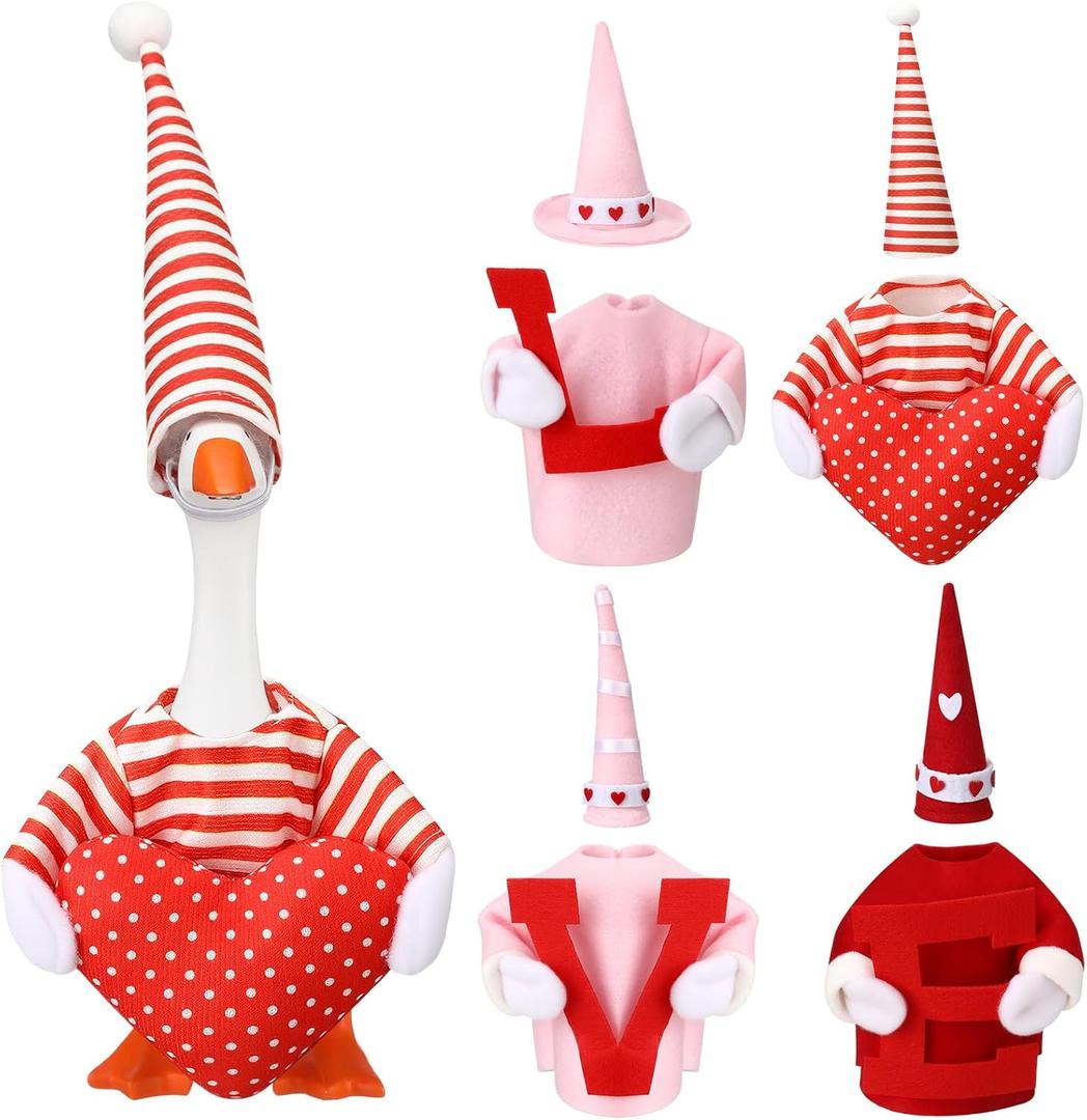 8 pcs Valentines Mini Desk Goose Outfits 7 Inch Valentines Desktop Goose Clothes Costume Headwear Accessory for Desktop Home Key Holder Decor