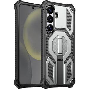 for Galaxy S24/S25 Plus Magnetic Case with Screen Protectors, Grey | Compatible with MagSafe, Concealed Kickstand, 2 Pack Screen Protectors, Military Grade, Double Layer, Shockproof Protection